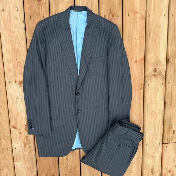 Tom James Royal Classic Suit 2pc Holland & Sherry Savile Row Striped 40L 32x33 - Picture 3 of 16